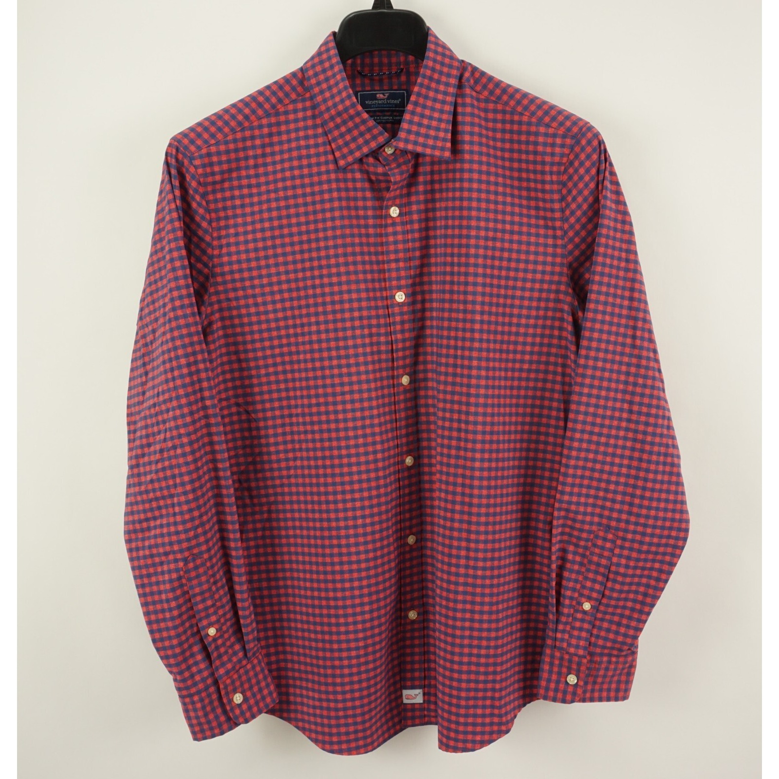 Vineyard Vines Performance Slim Fit Cooper Shirt Mens Large Red Blue Gingham
